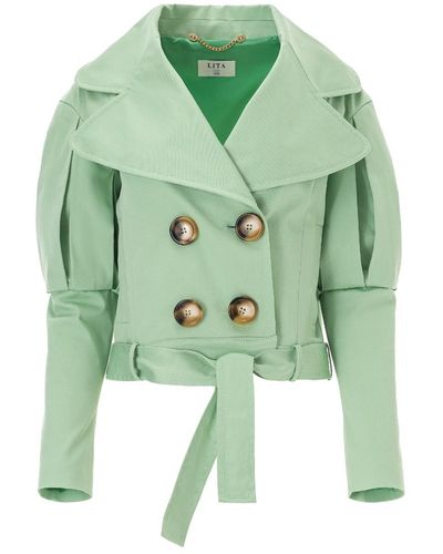 Lita Couture Statement Jacket With Oversized Lapels In - Green
