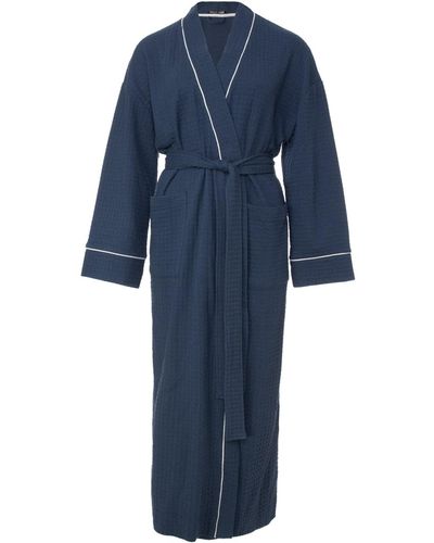 Pretty You London Luxury Suite Waffle Robe In Marine - Blue