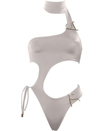 ANTONINIAS Neutrals Dulcesa Cut-out One-piece Swimwear With Golden Details In Beige - White