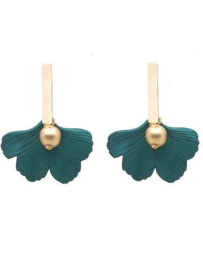 Soli & Sun The Daphne Gold Bar & Emerald Ginkgo Statement Earrings - Blue