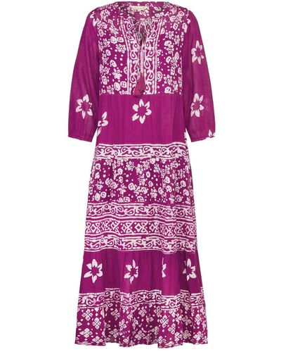 East Chrissie Batik Berry Organic Cotton Dress - Purple