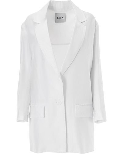 Lita Couture Oversized Suit Blazer In Linen - White