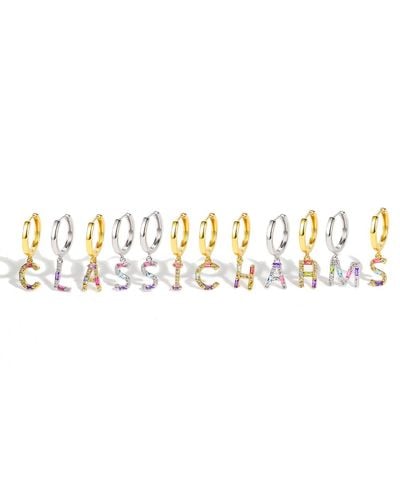 Classicharms Single Pavé Initial Charm Drop huggie Hoop Earring - Metallic