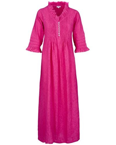 At Last Cotton Annabel Maxi Dress In Hand Woven Hot Pink