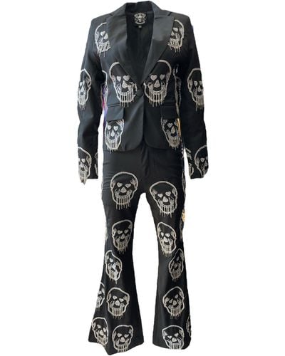 Any Old Iron Skull Fringe Suit - Black