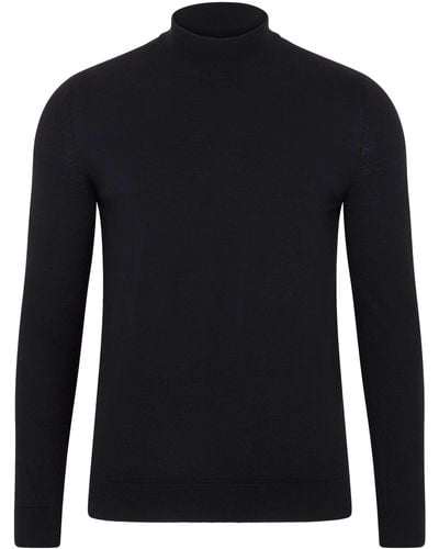 Paul James Knitwear S Superfine Riccardo Merino Silk Mock Turtle Neck Sweater - Black