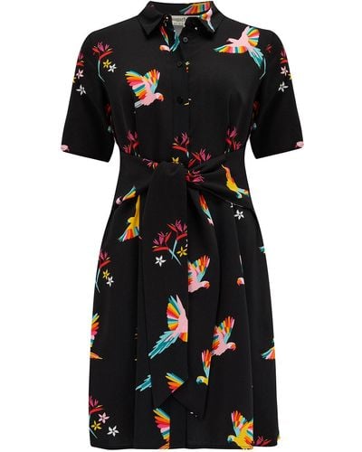 Sugarhill Dessie Shirt Dress , Tropical Parrots - Black