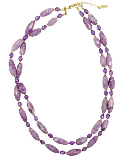 Farra Double Layers Purple Gemstone Necklace - Pink