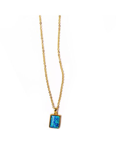 EUNOIA Jewels Epiphany Dainty Gold Necklace With Blue Opal Charm Pendant - Metallic