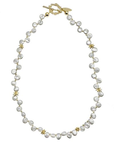 Farra Flower Petals Freshwater Pearls Necklace - Metallic
