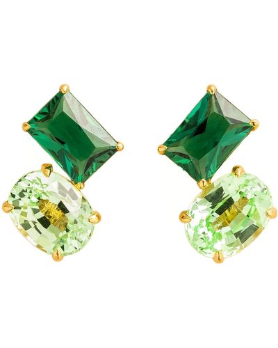 Juvetti Buchon Gold Earrings In Emerald & Green Sapphire