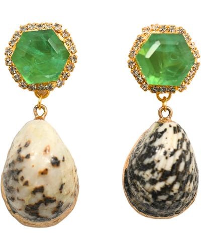 The Pink Reef Emerald Spotted Shell Dangles - Green