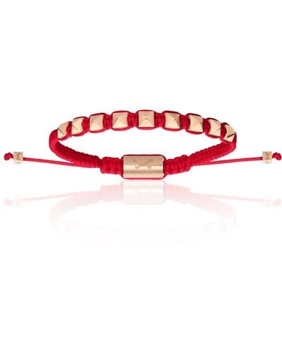 Double Bone Bracelets Pink Gold Studs With Polyester Bracelet - Red
