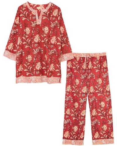 Inara Indian Cotton Rubra Pajama Set - Red