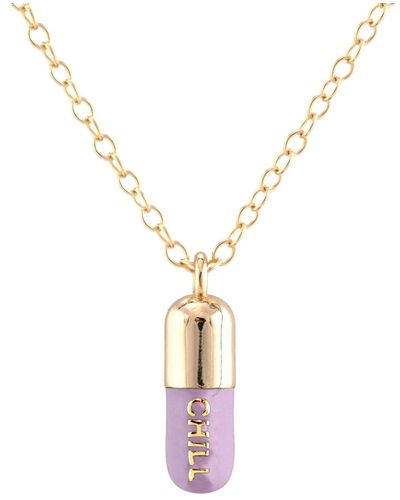 Kris Nations Chill Pill Enamel Necklace Gold/peri Lilac - Metallic