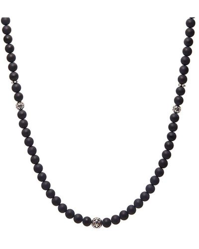 Nialaya Beaded Necklace With Matte Onyx And Silver - Brown