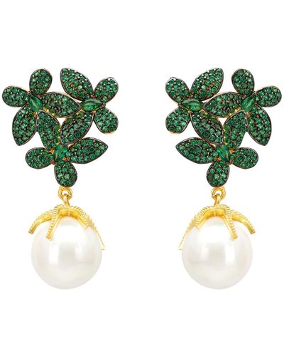 LÁTELITA London Flowers Baroque Pearl Earrings Emerald Green Gold