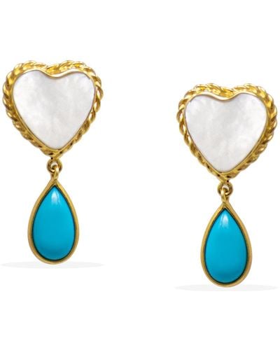 Vintouch Italy Happy Hearts Pearl And Turquoise Earrings - Blue
