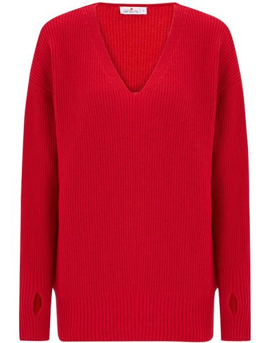 Peraluna Cashmere Blend V Neck Loose Fit Pullover - Red
