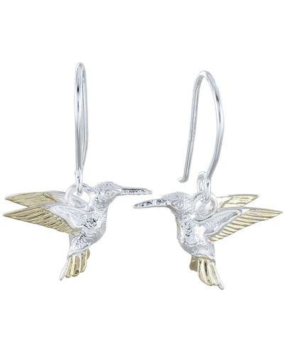 Reeves & Reeves Silver And Golden Hummingbird Drop Earrings - White