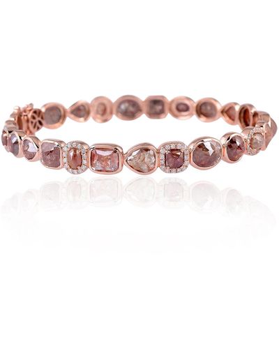 Artisan Natural Ice Diamond 18k Rose Gold Women's Bangle Handmade Jewelry - Pink