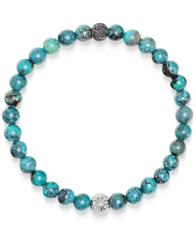 Nialaya Black Diamond Wristband With Bali Turquoise - Blue