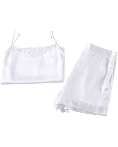 Soft Strokes Silk Pure Mulberry Silk Camisole And Shorts Set - White