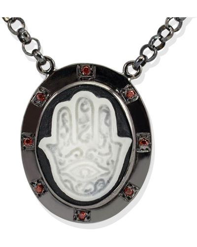 Vintouch Italy Hand Of Fatima Cameo Necklace - Black
