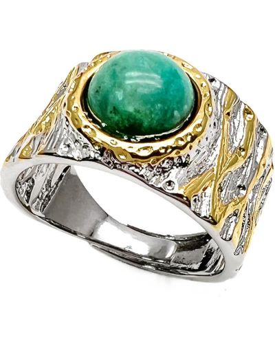 Farra Turquoise Stone Platinum Plated Brass Adjustable Ring - Green