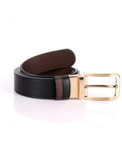 DAVID WEJ Reversible Gold Buckle With Flat Edged Belt – Brown