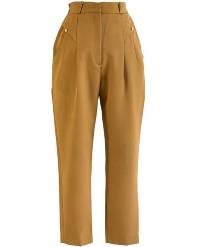 Sugar Cream Vintage Vintage Mid-rise Brown Front Hook Polyester Trousers - Natural