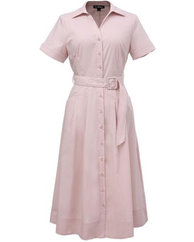 Smart and Joy Flared Cotton Shirt Dress - Pink