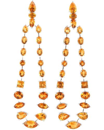 Artisan White Gold Natural Citrine Chandelier Earrings Designer Jewellery - Metallic