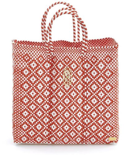 Lolas Bag Medium Orange Aztec Tote Bag - Red