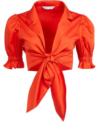 Lavaand The Aria Tie Front Shirt In Sunset Orange - Red