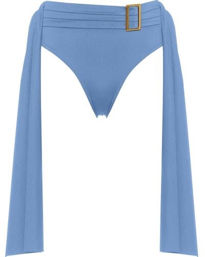 ANTONINIAS Amaze High Waisted Swimwear Bottom With Decorative Belt And Golden Buckle In - Blue