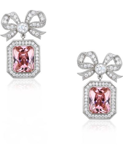 Santinni Empress Bow & Pink Radian Cut Crystal Silver Earrings