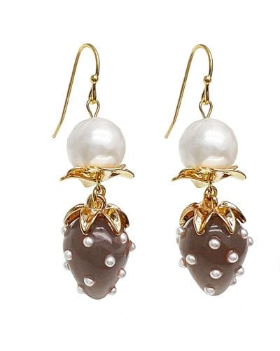 Farra Freshwater Pearls With Glass Strawberry Dangle Earrings - Metallic
