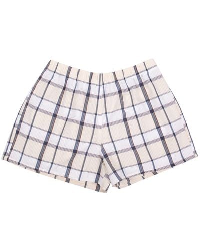 LE COLONEL Neutrals / Beige Tiles Seersucker Pyjama Shorts - White