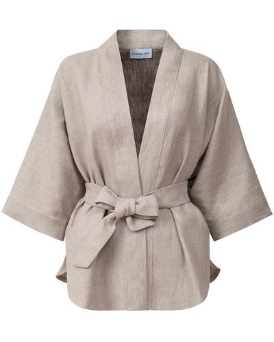LA FEMME MIMI Neutrals Kimono Linen - Brown