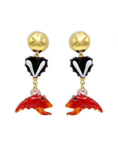 Midnight Foxes Studio Little Shrimps Gold Earrings - Red