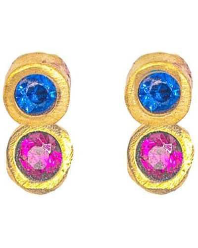 Lily Flo Jewellery Disco Dot Ruby And Blue Sapphire Stud Earrings - White