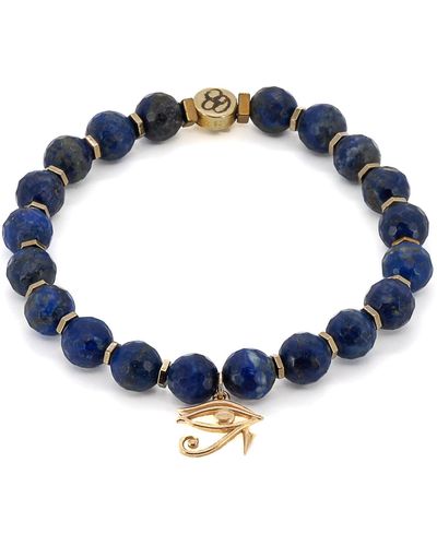 Ebru Jewelry Solid Gold Eye Of Ra Spiritual Beaded Bracelet - Blue