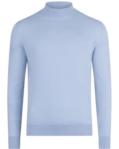 Paul James Knitwear S Ultra Fine Cotton Mock Turtle Neck Spencer Sweater - Blue