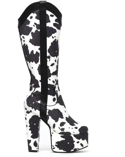 LAMODA Cowgirl Platform Knee High Boots - Black