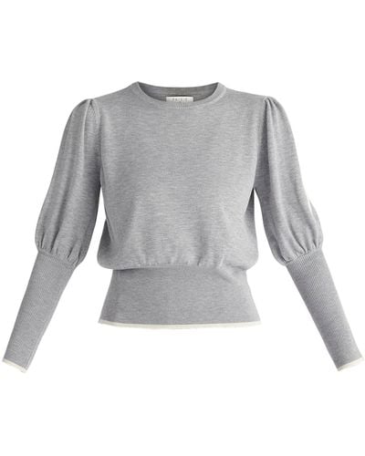 Paisie Neutrals / Contrast Color Edge Knitted Top In Light - Gray