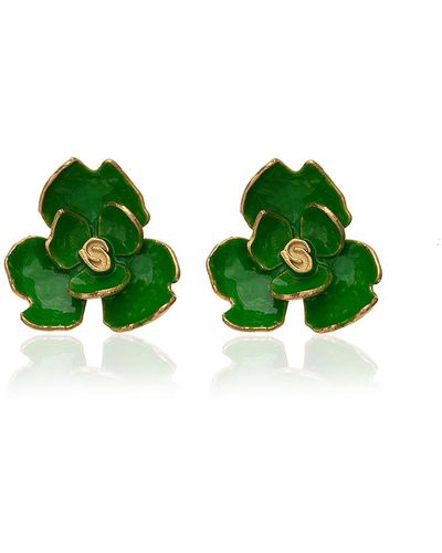 Milou Jewelry Rose Flower Earrings - Green