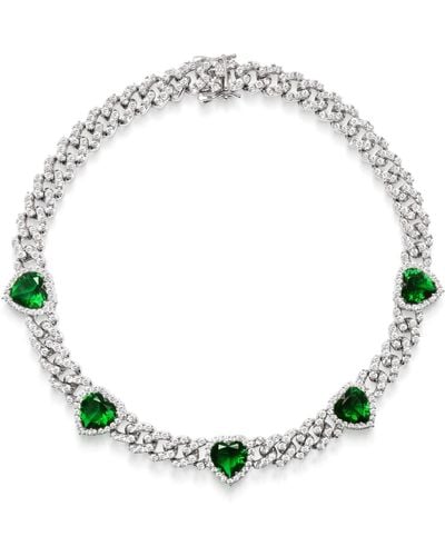 Nialaya Crystal Embellished Choker With Green Hearts - Metallic