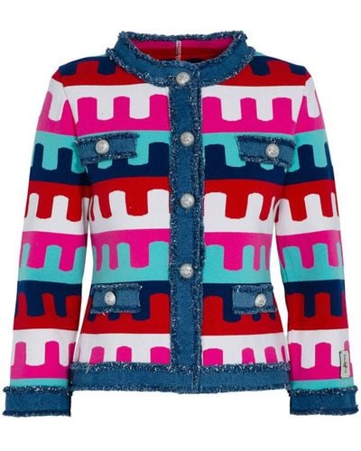 The Extreme Collection Short Viscose Multicolour Short Jacket With Patch Pockets Jackquard Penny - Red
