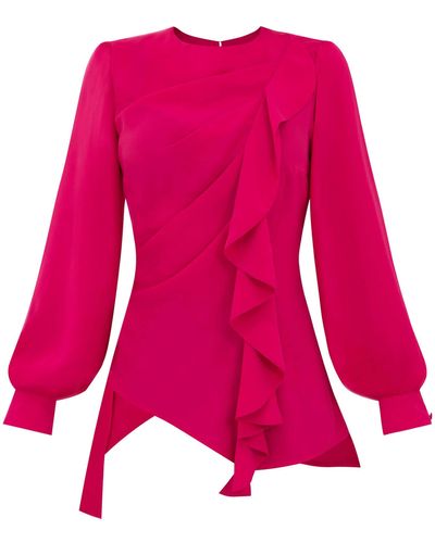 Tia Dorraine Dress To Impress Asymmetric Drape Blouse - Red